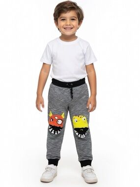 Boys’ Cat & Jack Grey Joggers with Orange and Yellow Monster Knees